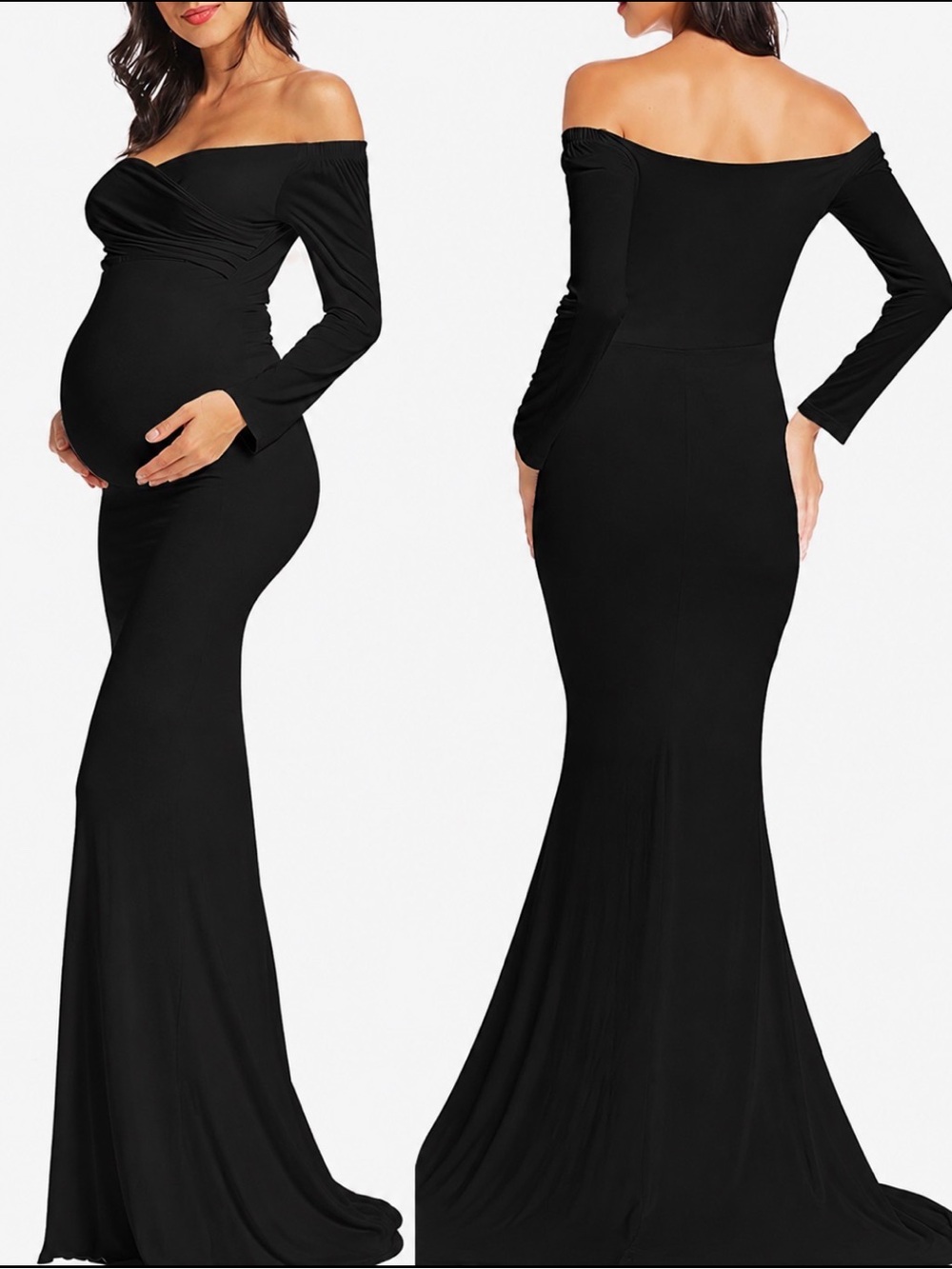 Off-Shoulder Black Maternity Long Sleeve Gown dress long sleeve mermaid XL